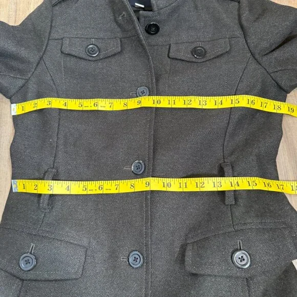 Banana Republic Green Wool Mid Length Coat Military Belted Classic S - Picture 7 of 14